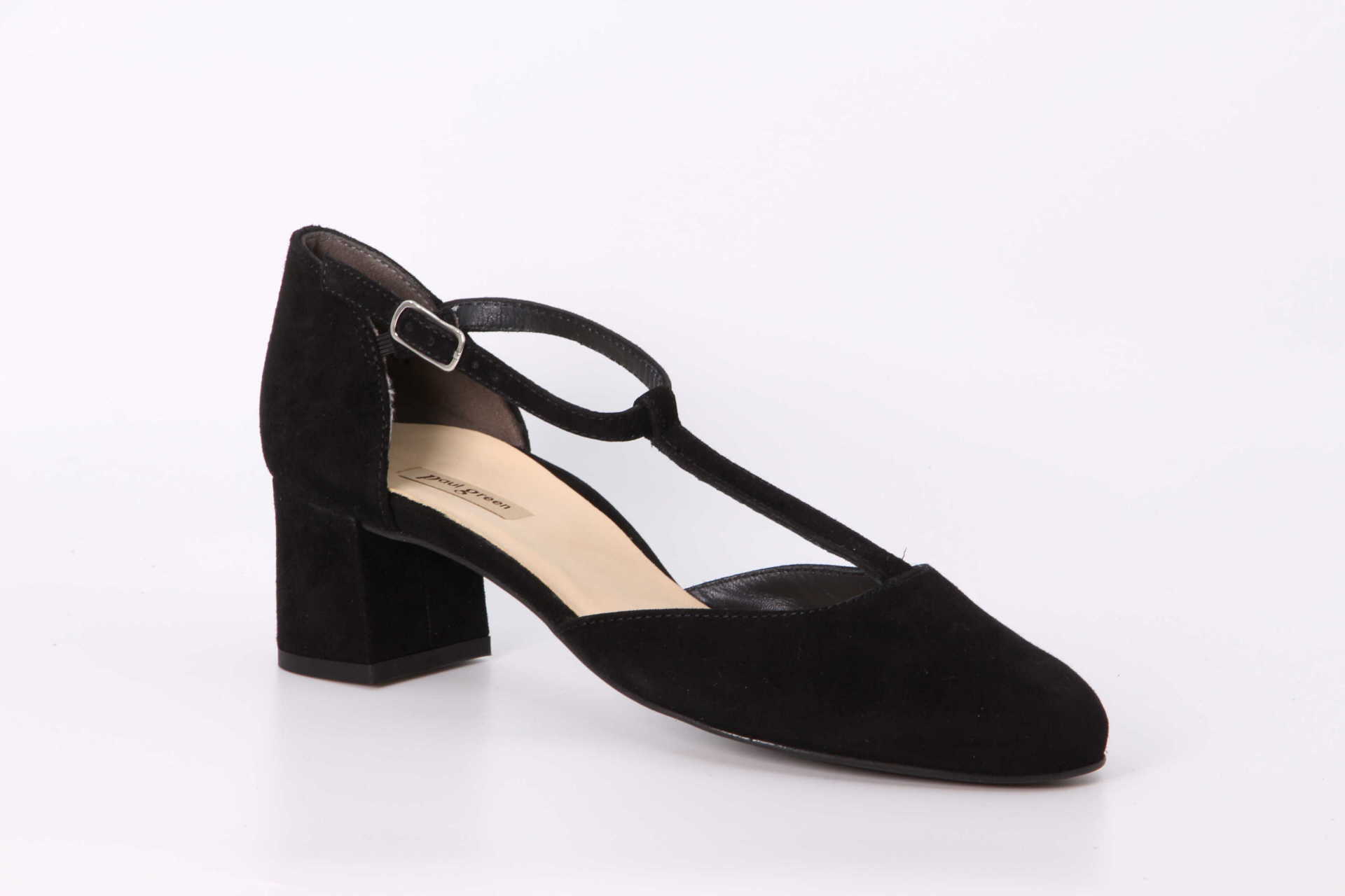 T-Spangen Pumps schwarz Vorderseite