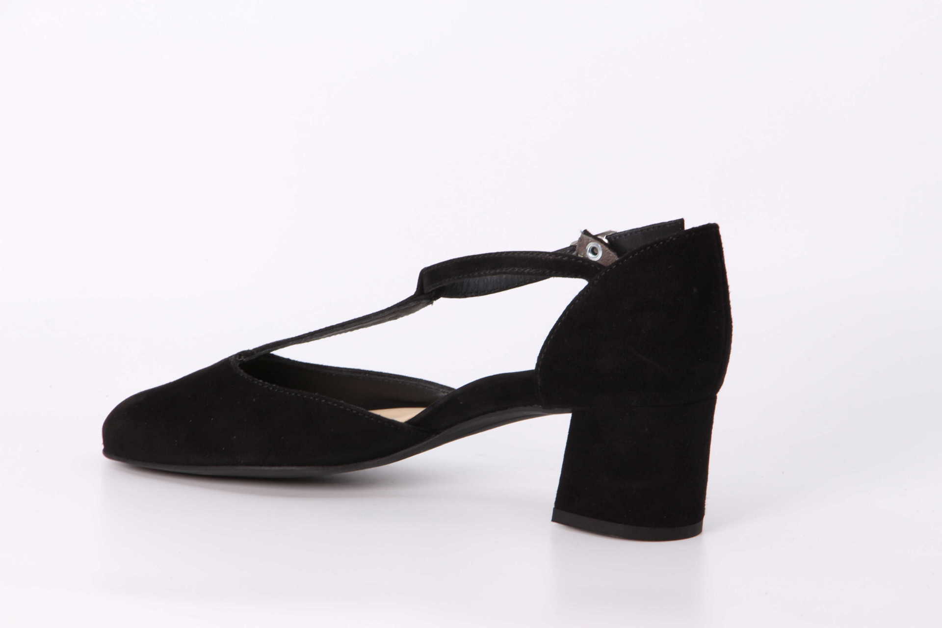 T-Spangen Pumps schwarz Rückseite